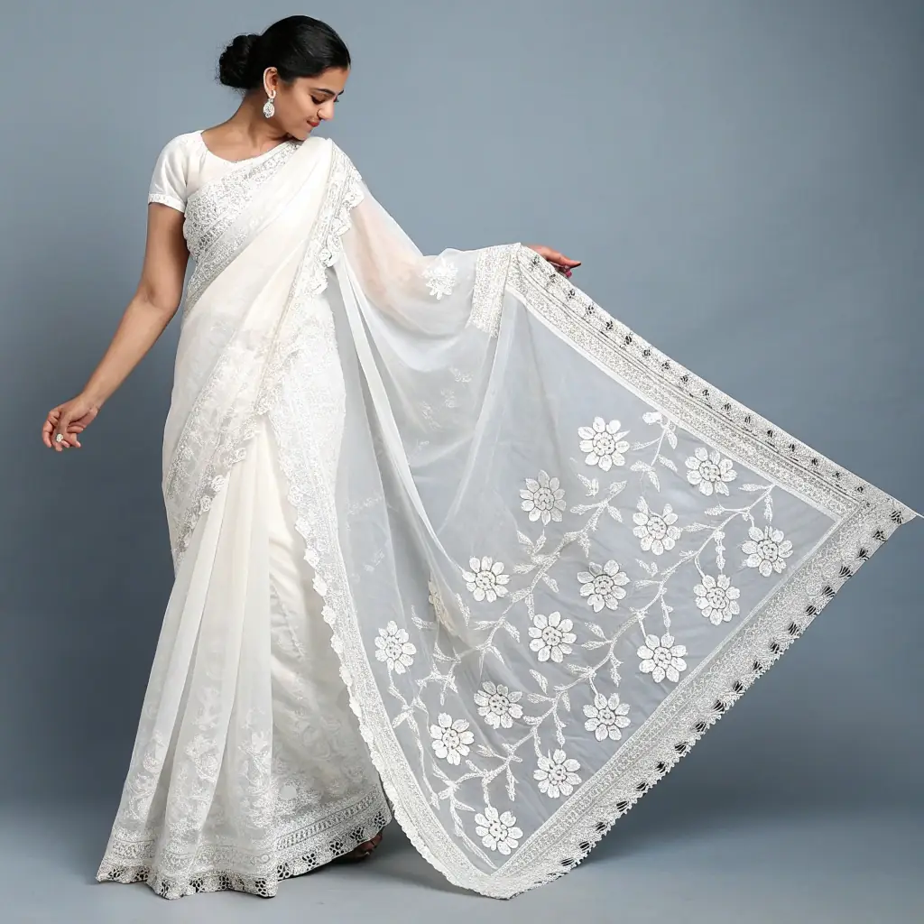 Ethereal Organza Saree with Hand-Embroidered Pallu